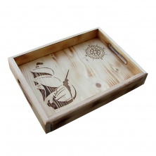 B&D Denizci Temalı Masif Ahşap Rustik Tepsi 31x42cm B&D Denizci Temalı Masif Ahşap Rustik Tepsi 31x42cm