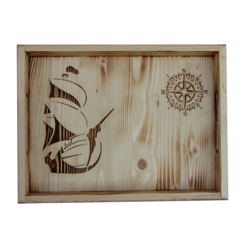 B&D Denizci Temalı Masif Ahşap Rustik Tepsi 31x42cm Görsel 2
