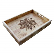 B&D Yakma Mandala Desenli Ahşap Tepsi Rustik 35x48cm