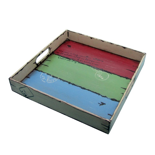 Ilkys TPS01 El Boyaması Ahşap Tepsi 34x34cm Görsel 2
