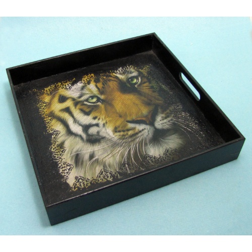 Ilkys TPS04 El Boyaması Ahşap Tepsi 34x34cm