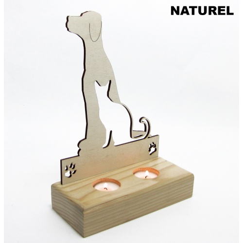 B&D Ahşap Tealight Mumluk Cat Dog Görsel 2
