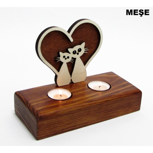 B&D Ahşap Tealight Mumluk Catlove Görsel 3